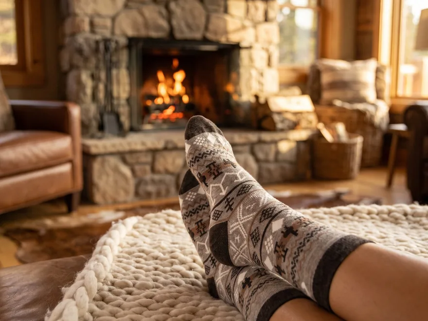 Warme Alpaka-Socken und Thermosohlen